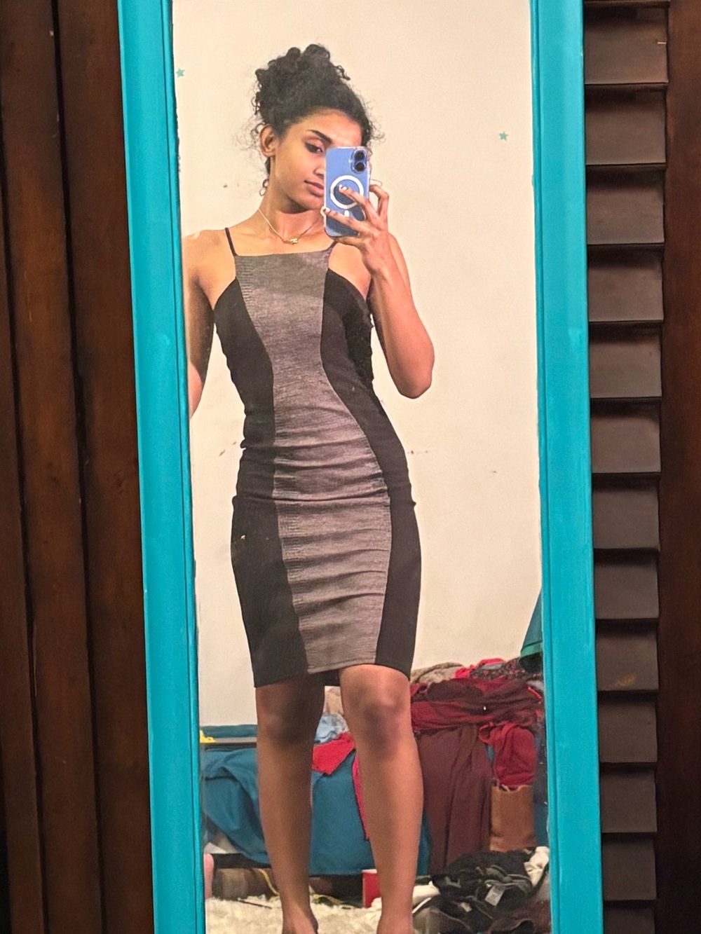 Charlotte Russe Black and Gray Panel Midi Dress